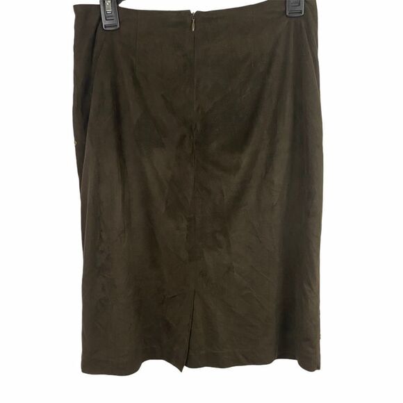 ICE Faux Suede Brown Leather Skirt with Medal Embellishments Size 8 - Picture 2 of 7